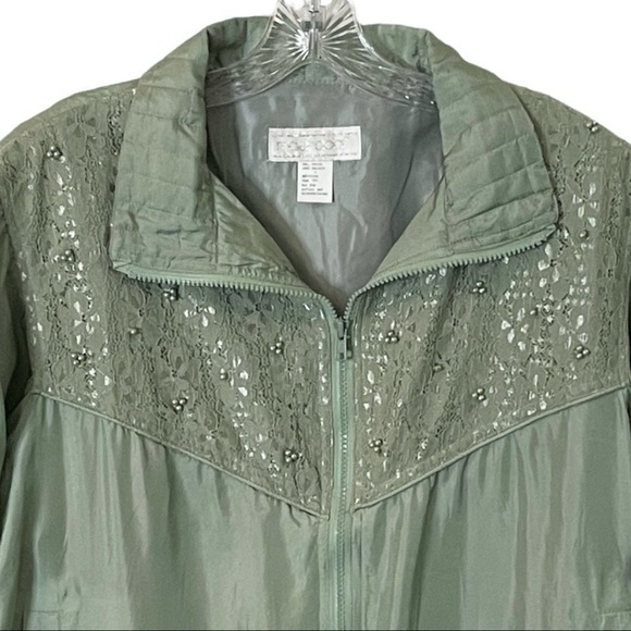 Vintage Y2K Maurada 100% Silk Beaded Lace Tracksuit Set XL Sage Jogger Jacket - Picture 7 of 16